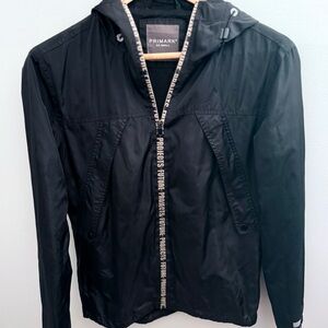 Mens Primark Black Hooded Windbreaker XS Future Projects Streetwear Zip Jacket